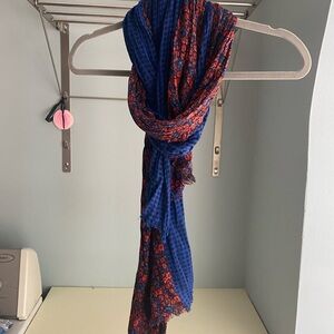 CAbi Blue and Red Floral Scarf